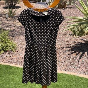 MAISON JULES - Black and Bown Polka Dot Fit and Pleated Skirt Dress